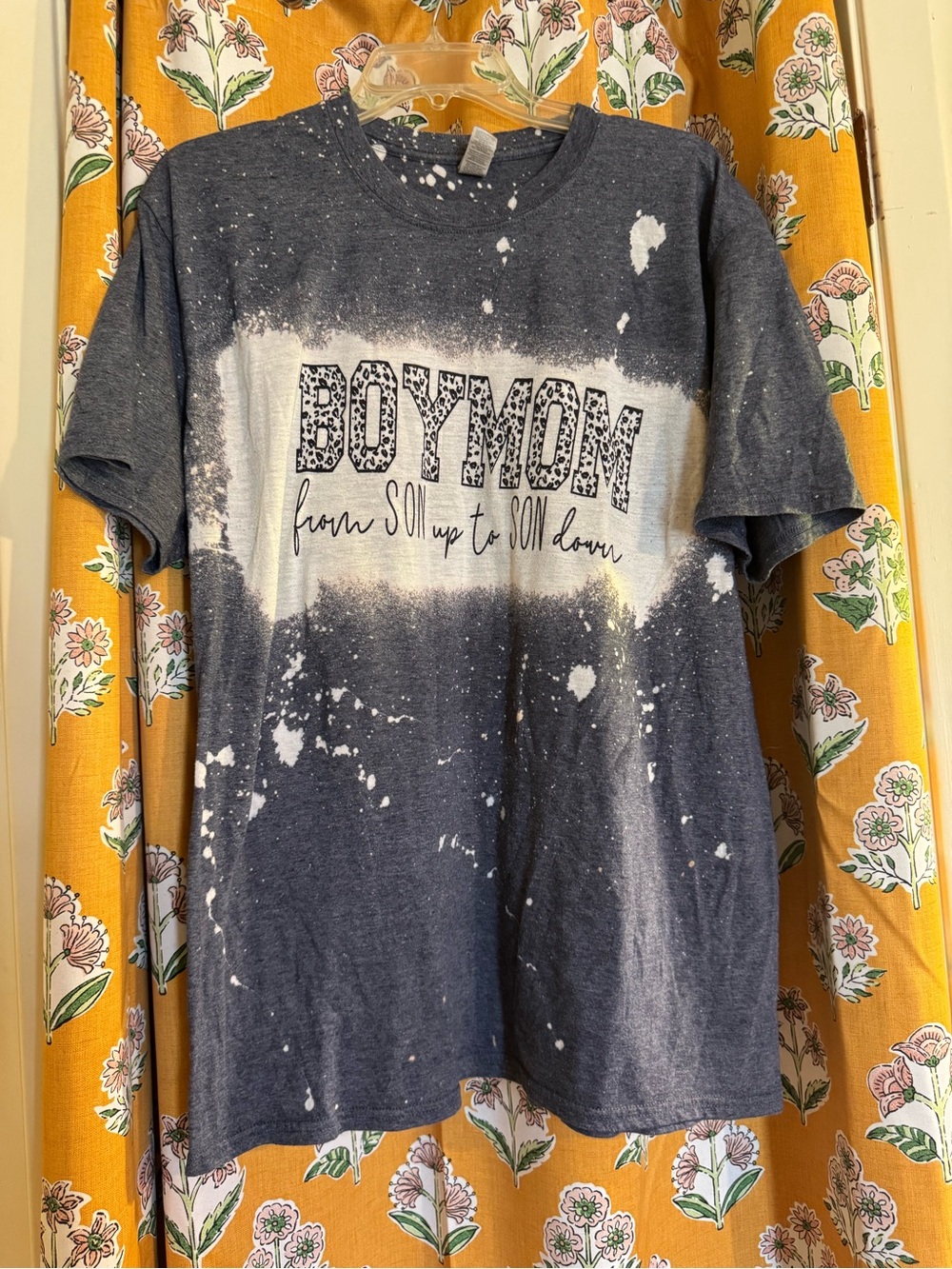 Soft Style Navy Tee with White Bleach-Splash BOYMOM Graphic